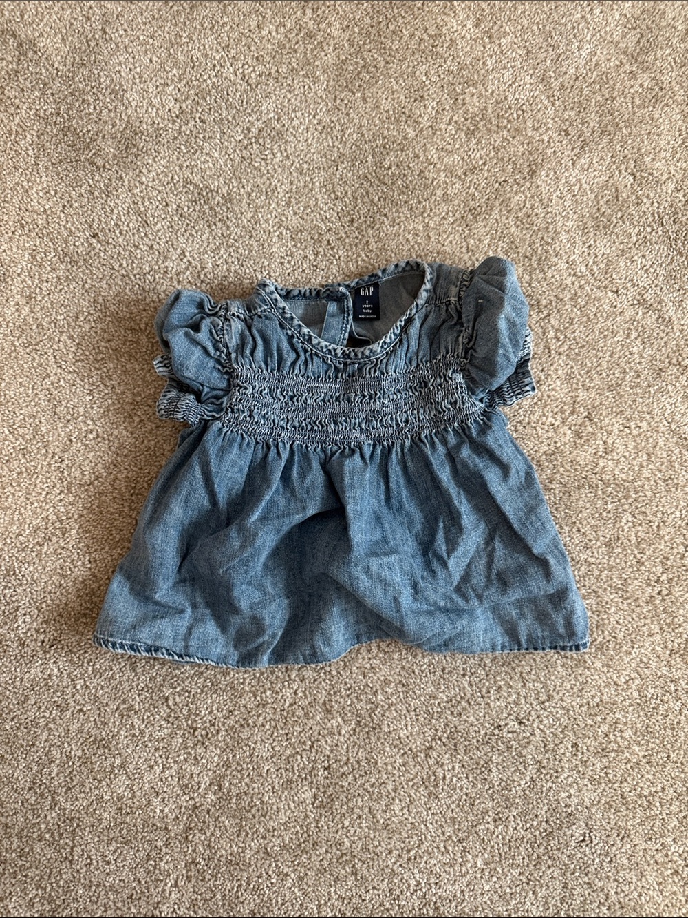 GAP Light Blue Smocked Denim Peplum Top